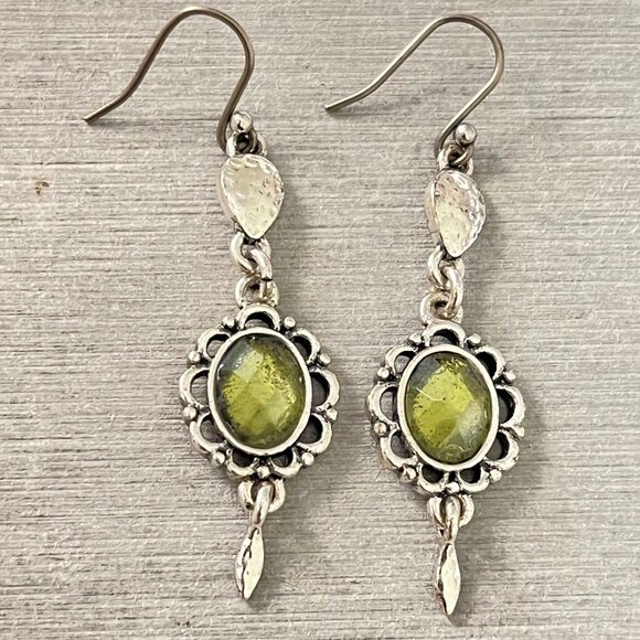 Peridot-Colored Wire Wrap Dangle Drop Earrings - Picture 1 of 5